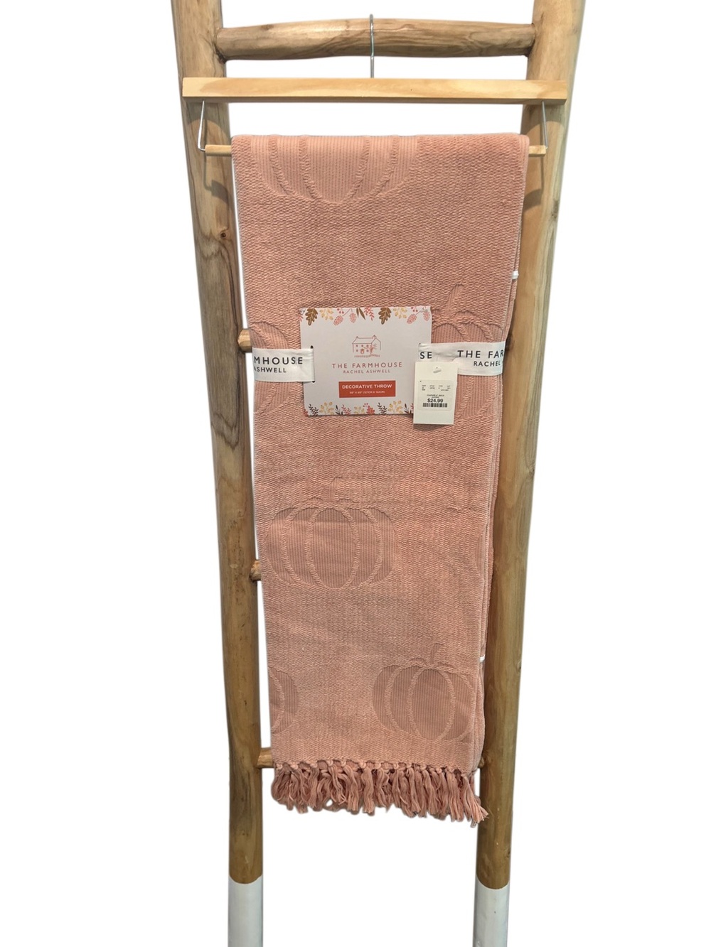 NWT Farmhouse Rachel Ashwell Dusty Rose Pumpkin Knit Fringe Throw Blanket